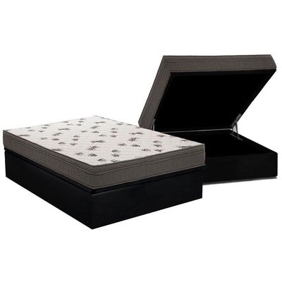 Cama Box Baú Casal: Colchão Espuma D45 Ortobom Light + Base Crc Suede Black(138X188)