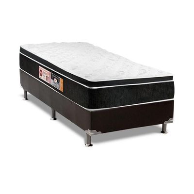 Cama Box Solteiro: Colchão Espuma D33 Castor Black E White + Base Crc Suede Black(88X188)