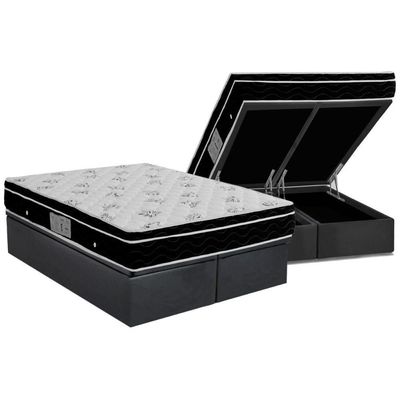 Cama Box Baú Queen: Colchão Molas Bonnel Ortobom Nanolastic Physical + Base Crc Suede Gray(158X198)
