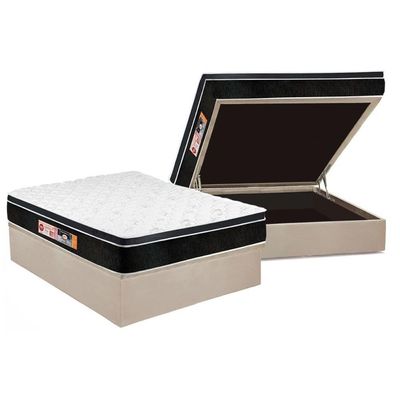 Cama Box Baú Casal: Colchão Espuma D33 Castor Black E White Air Euro Pillow + Base Clean(138X188)