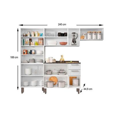 Cozinha Modulada Completa Múltipla 4pçs (2 Armários Balcão Paneleiro) C4P73 Branco/Preto - Bertolini