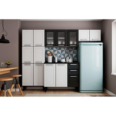 Cozinha Modulada Completa Múltipla 4pçs (2 Armários Balcão Paneleiro) C4P73 Branco/Preto - Bertolini