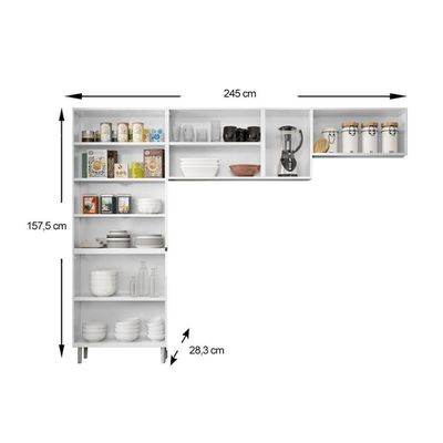 Cozinha Modulada Completa Múltipla 3 Peças (2 Armários + 1 Paneleiro) Cpt98 Branco - Bertolini
