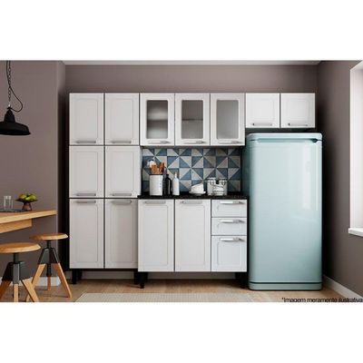 Cozinha Modulada Completa Múltipla 4pçs (2 Armários 1 Balcão 1 Paneleiro) C4P73 Branco - Bertolini