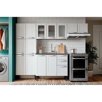Cozinha Modulada Completa Múltipla 4pçs (2 Armários 1 Balcão 1 Paneleiro) C4P78 Branco - Bertolini