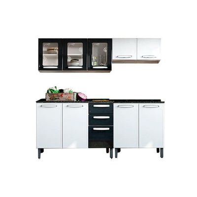 Cozinha Completa Evidence 4 Peças (2 Armários + 2 Balcões) C4P54 Branco/Preto - Bertolini