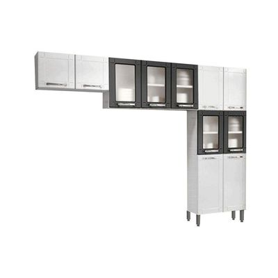 Cozinha Compacta Múltipla 3 Peças (2 Armários + 1 Paneleiro) Cpt96 Branco/Preto - Bertolini