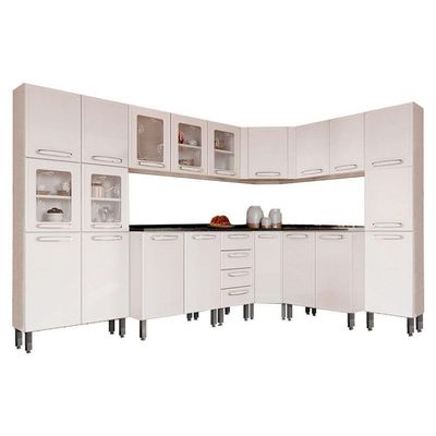 Cozinha Completa Evidence 8 Peças (3 Armários + 3 Balcões + 2 Paneleiros) C8P22 Branco - Bertolini