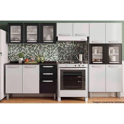 Cozinha Modulada Bertolini Evidence 4pçs (2 Armários + 1 Balcão + 1 Paneleiro) C4P59 Branco/Preto