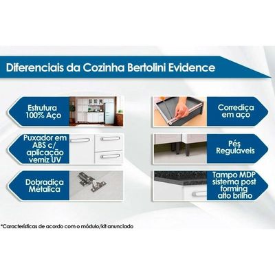 Cozinha Modulada Completa Evidence 4 Peças (2 Armários + 2 Balcões) C4P46 Branco - Bertolini