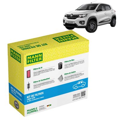 Kit de Filtros Mann Filter Renault Kwid 1.0 12V SCE Flex 2017 até 2023