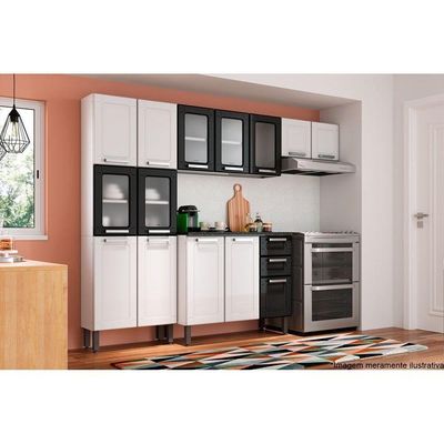 Cozinha Completa Múltipla 4pçs (2 Armários + 1 Balcão + 1 Paneleiro) C4P80 Branco/Preto - Bertolini
