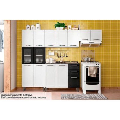 Cozinha Completa Múltipla 4pçs (2 Armários + 1 Balcão + 1 Paneleiro) C4P82 Branco/Preto - Bertolini