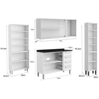 Cozinha Completa Evidence 4 Peças (1 Armário + 1 Balcão + 2 Paneleiros) C4P53 Branco - Bertolini