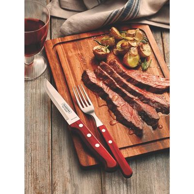 Faca para Churrasco Jumbo Tramontina com Lâmina de Aço Inox e Cabo de Madeira Polywood Vermelho 5"