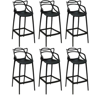 Kit 6 Banquetas Allegra Com Encosto Design Cozinha/bancada - Preto