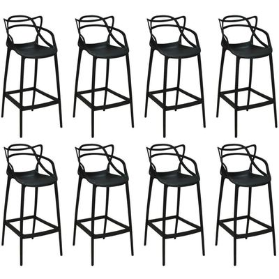Kit 8 Banquetas Allegra Com Encosto Design Cozinha/bancada - Preto