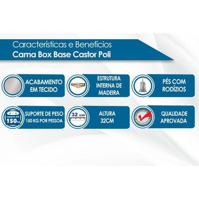 Cama Box Base Universal Solteiro Poli Tecido Black (96x203x23) - Castor