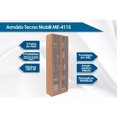 Estante de Escritório ME4115 c/ 2 Portas c/ Vidro Amêndoa - Tecno Mobili