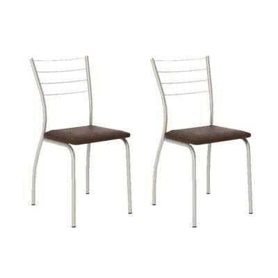 Cadeira de Cozinha 1700 Kit 2 Un Prata - Assento Courano Cacau - Carraro