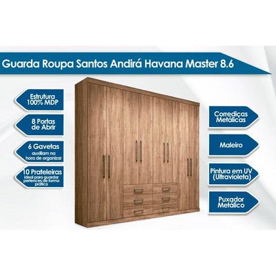 Guarda Roupa 8 Portas e 6 Gavetas Master 8.6 Jatoba - Santos Andirá
