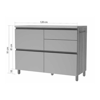 Balcão de Cozinha Rainha 1 Porta e 4 Gaveta c/ Tampo 120 cm Nature/Verde - Nesher