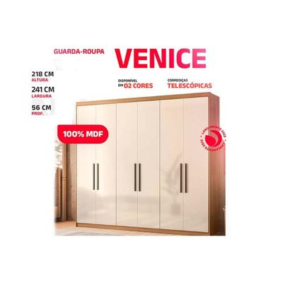 Guarda Roupa Casal 6 Portas 4 Gavetas 3 Prateleiras Venice Amêndola/Off White - Demóbile