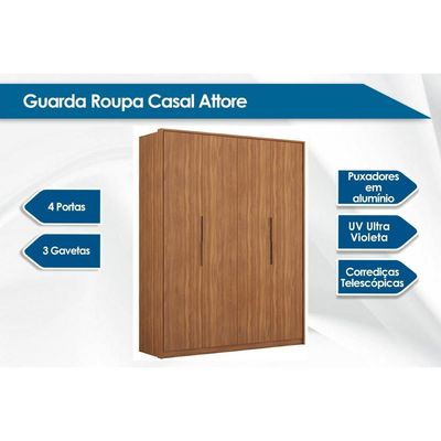 Guarda Roupa Casal 4 Portas Attore Amêndola Touch - Demóbile