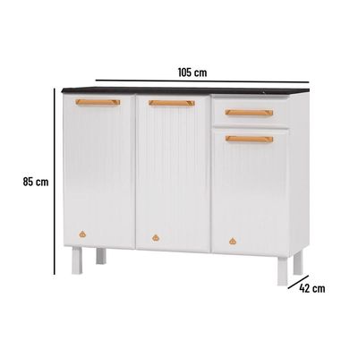 Balcão de Cozinha Diamante Smart 3 Portas e 1 Gaveta c/ Tampo 105cm Branco - Telasul