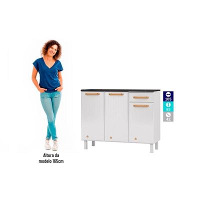 Balcão de Cozinha Diamante Smart 3 Portas e 1 Gaveta c/ Tampo 105cm Branco - Telasul