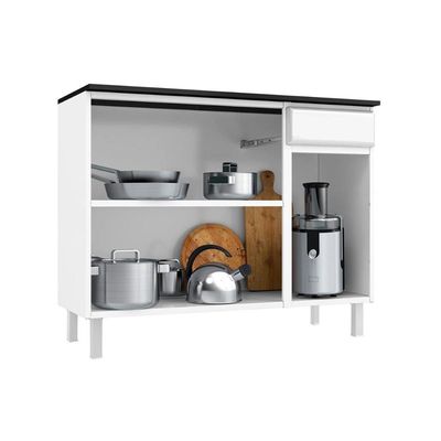 Balcão de Cozinha Diamante Smart 3 Portas e 1 Gaveta c/ Tampo 105cm Branco - Telasul