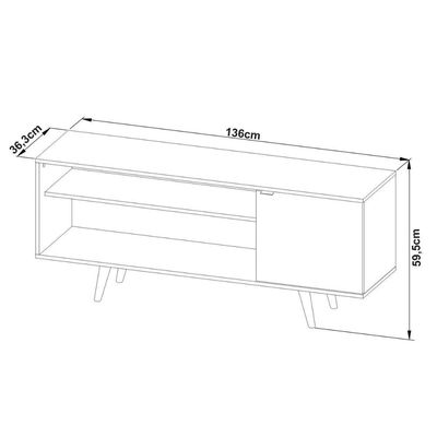 Rack para TV R1486 até 42 Polegadas c/ 1 Porta Amendoa/Marmore Branco - Tecno Mobili