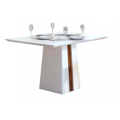 Mesa de Sala Jantar Italia + Tampo Madeirado Vidro 120x90cm Freijó/Off White - DJ Móveis