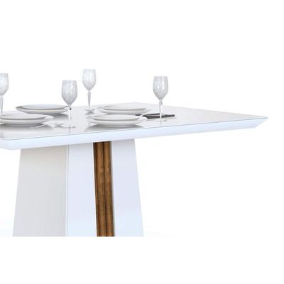 Mesa de Sala Jantar Italia + Tampo Madeirado Vidro 120x90cm Freijó/Off White - DJ Móveis