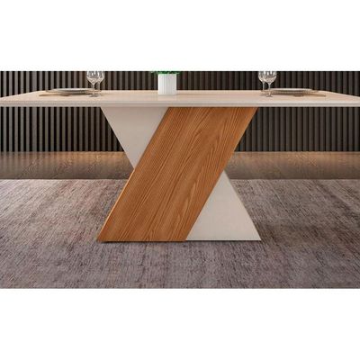 Mesa para Cozinha Rubi + Tampo Madeirado Vidro 170x90cm Freijó/Off White/Off White - DJ Móveis
