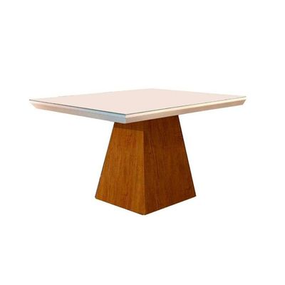Mesa para Cozinha Luna + Tampo Madeirado Reto 90x90cm Off White/Imbuia - Rufato