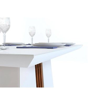 Mesa para Cozinha Italia + Tampo Madeirado Vidro 170x90cm Freijó/Off White - DJ Móveis