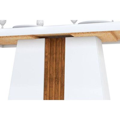 Mesa para Cozinha Italia + Tampo Madeirado Vidro 170x90cm Freijó/Off White - DJ Móveis