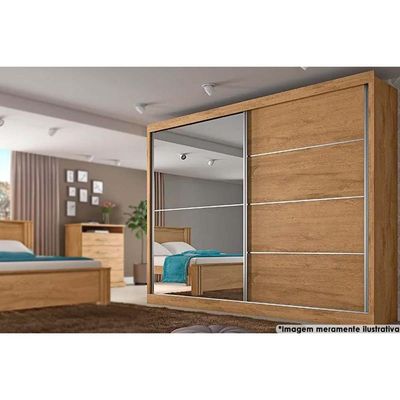 Guarda Roupa 2 Portas de Correr e 4 Gavetas c/ 1 Espelho Verona Plus Amêndoa - Europa