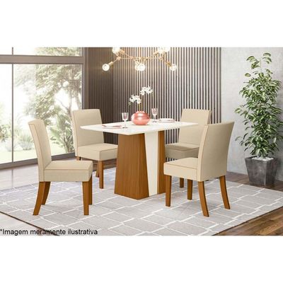 Mesa para Cozinha Orus + Tampo Madeirado 120x80cm Nature/Off White - Henn