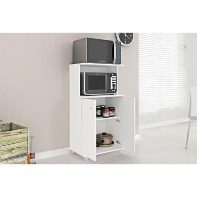Balcão de Escritório Multiuso BL-3307 c/ 2 Portas e Nicho p/ Microondas 60cm Branco - Tecno Mobili