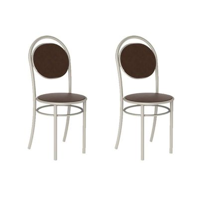 Cadeira de Cozinha 190 Kit 2 Un Prata - Assento Courano Cacau - Carraro