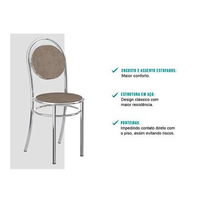 Cadeira de Cozinha 190 Kit 2 Un Prata - Assento Courano Cacau - Carraro