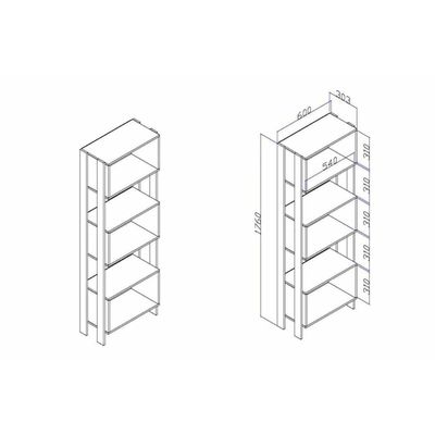 Estante Livreiro de Escritório RT3093 c/ 3 Nichos Rustico/Branco - Movelbento