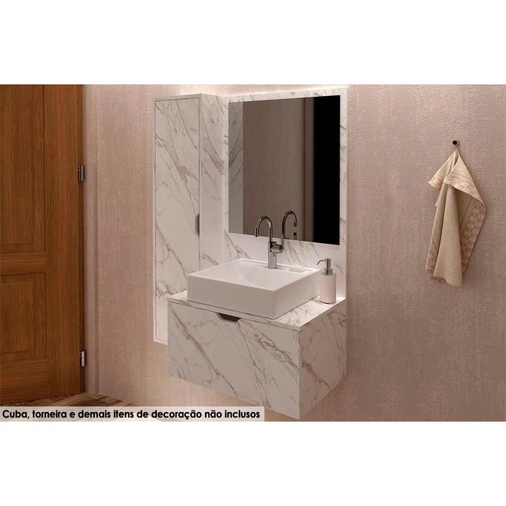 Gabinete de Banheiro Suspenso BN3604 2 Portas cor Mármore Branco - Tecno Mobili