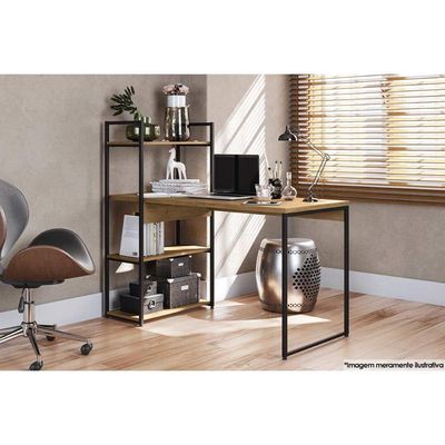 Mesa Canto p/Escritório Industrial LI010 c/ 3 Prateleiras Freijo/Preto - Kappesberg