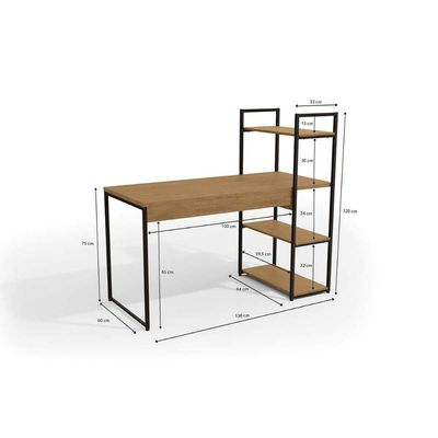 Mesa Canto p/Escritório Industrial LI010 c/ 3 Prateleiras Freijo/Preto - Kappesberg