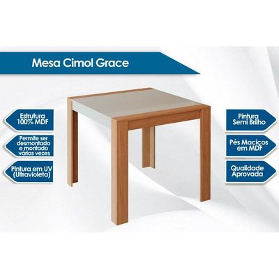 Mesa para Cozinha Grace + Tampo Madeirado 90x90cm Cinza/Nature - Cimol