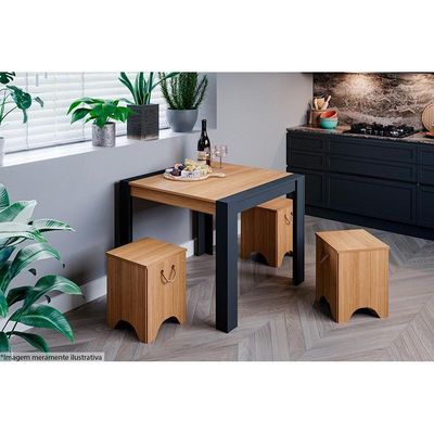 Mesa para Cozinha Grace + Tampo Madeirado 90x90cm Cinza/Nature - Cimol