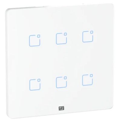 Interruptor Touch Inteligente 6 Botoes WI-FI 10A + RF com Placa 4X4 WEG Home Branco